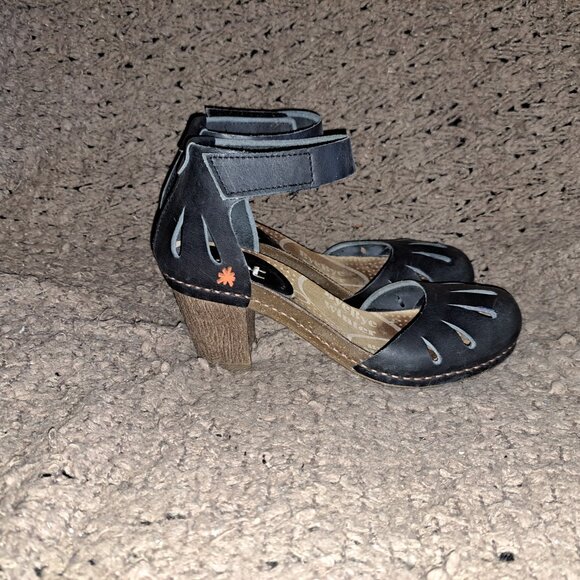 ART COMPANY-Ankle Wrap Sandals-Dark Navy/Black Leather-Sz 37-Near Mint - Picture 4 of 7